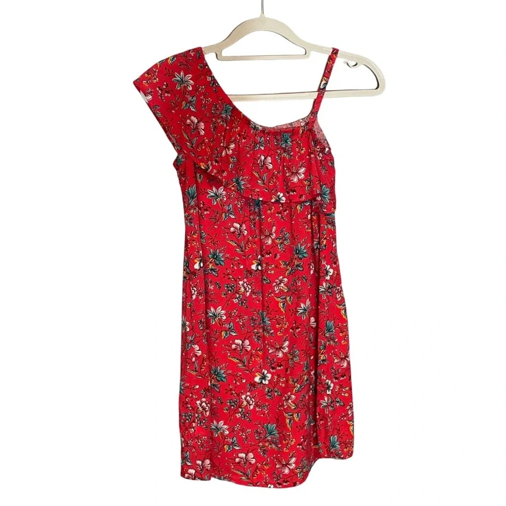Gap Kids Girls Red Floral One Shoulder Ruffle Dress Size M 8-9 Cottagecore Boho
